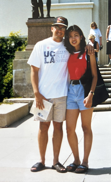Russ Reyes ’94 and his wife, Jen, on the UCLA campus as students.